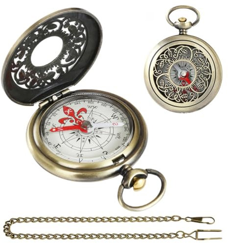 JUXINE Kompass Outdoor mit Metallketten,Kompass Wandern,wasserdichtes Messing-Campingwerkzeug Metall Pocket Kinderkompass,Langlebig Stoßfest Wasserdicht Hohles aus Messing für die Navigation Im Freien