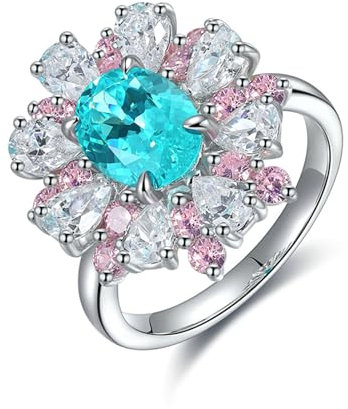 Bishilin Eheringe Damen Weißgold 375, Verlobung Ringe Blumen mit 3.2ct Blautopas und Rosa Topas Eheringe Hochzeit Ring Frauen Nickelfrei Gr.55 (17.5)