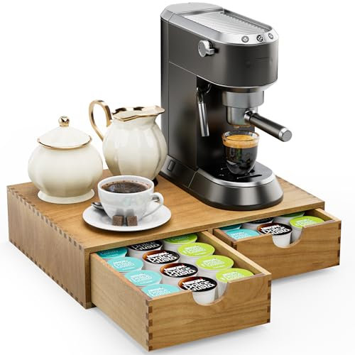 FINEW Portacapsule per 30 capsule di caffè, in legno, con cassetto, porta capsule di caffè per cucina, caffetteria, ufficio