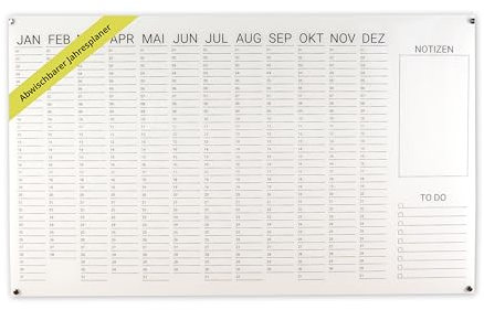 Jahresplaner Acryl - beschreibbar & abwischbar - Wandplaner und Familienplaner mit Abstandshaltern - ideale Haushalts- und Planungstafel für Eltern - Monatsplaner – Größe: 100x60 cm – Weiß