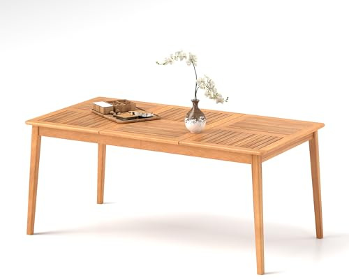 GIANTEX Tavolo da pranzo da giardino con foro per ombrellone, Ø 5 cm, tavolo da esterno rettangolare in legno di acacia per 6 persone, per terrazza, patio, 170 x 90 x 75,5 cm