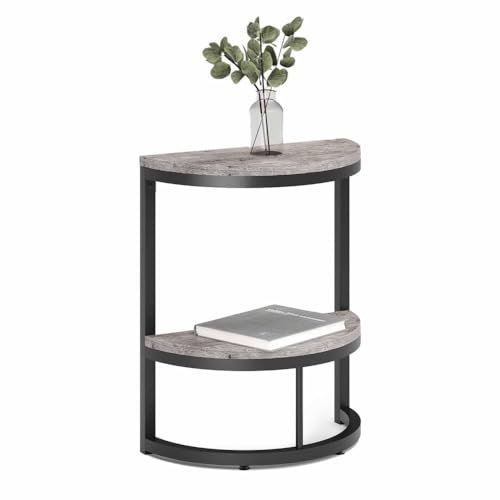 Jian1004 Beistelltisch Kleiner, platzsparender, Halbrunder Beistelltisch mit Zwei Ebenen und Ablagefläche for Wohnzimmer, Sofa und Schlafzimmer für Wohnzimmer, Schlafzimmer(Gray)