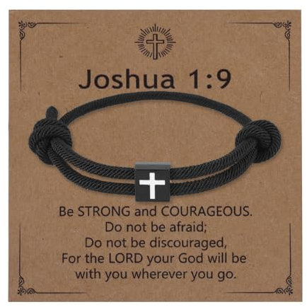 Mikovivi Easter Basket Stuffers Essentials, Inspirational Joshua 1:9 Cross Jesus Bracelet Rope Sliding Knot Bracelet Christian Baptism Confirmation Gifts for Men Teen Boys