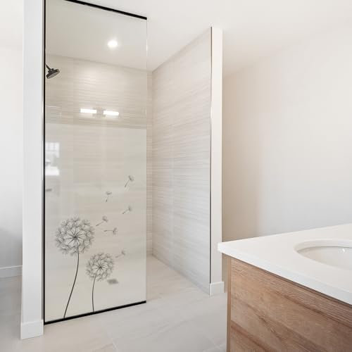yabaduu Sichtschutzfolie für Duschkabine Duschglastüre Fensterfolie Blickdicht Milchglasfolie wasserfest Deko Klebefolie Badezimmer Dusche selbstklebend YX001 (05 Pusteblume Schwarz, 100 x 180cm)