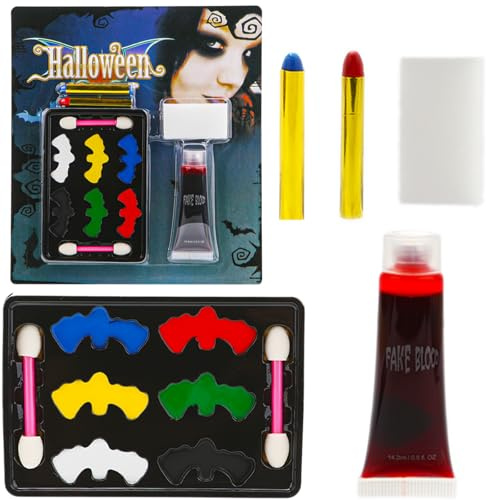 Kit de maquillage lavable Halloween avec faux sang, 6 couleurs de peinture pour le visage et le corps, palette de maquillage SFX, kit de peinture pour le visage pour Halloween, zombie, squelette