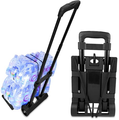 VELLUSTRA Carrello Pieghevole in Alluminio, Portatile Carrello per Trasporto, Portata Massima 65kg, Manico Telescopico Lungo 95.5 cm, Dimensioni Piattaforma 35 * 36 cm Ideale per Viaggi, Traslochi