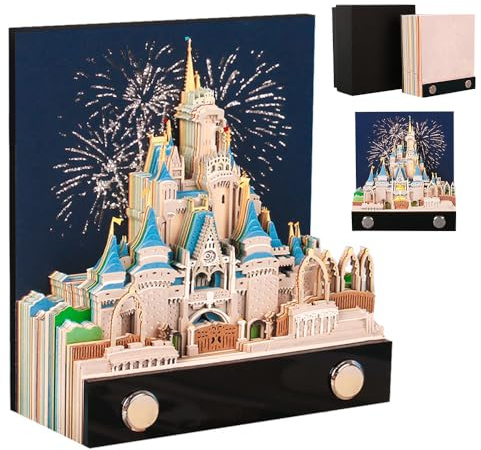 AVCXEC 3D Kalender Abreißen 2026, Schreibtisch kalender mit Lichtern, 3D-Notizblock, 2026 3D Tischkalender, 3D Memo Pad Kalender, Kreative Schreibtisch Kalender Papier Kunst (Castle mit LED)