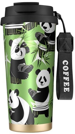 Panda Bamboo Print Insulated Travel Coffee Mug With Lid,Leak-Proof To Go Coffee Cup, For Hot Cold Drinks