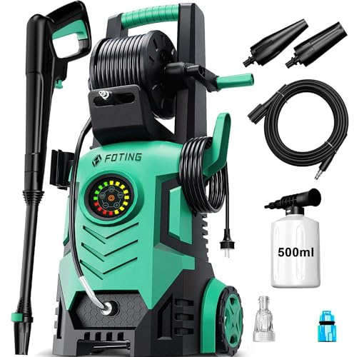 Adjustable Pressure Washers 100-200bar & 280-500l/h, Coverage:20-60㎡/h, with Touch Screen 8 Level, 500ml Foam Cannon and Adjustable Nozzles, Power Washer for Cars/Fences/Driveways/Home