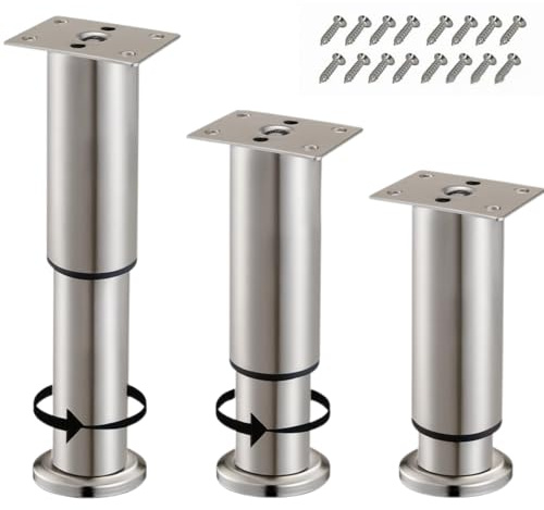 ID Dinkel Möbelfüße verstellbar 20-37cm (4 Stück) Metall Edelstahl-Optik Ø38mm Schrankfüße höhenverstellbar für Schrank, Sofa, Bett, Tisch & Regale