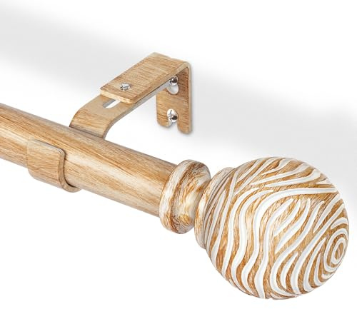 DEFYNEE Gardinenstange Hellbraun 76–198 cm, Vorhangstange Ø 25 mm | Ausziehbare Vorhangstange, Metall mit Holzoptik, Wand/Deckenmontage