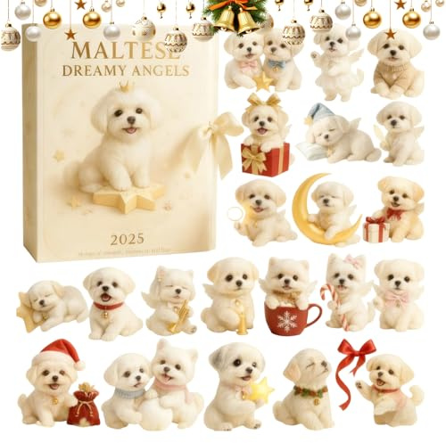 Maltesischer Adventskalender 2025, 24 Tage, Weihnachts-Countdown-Kalender mit Hunde-Ornamenten, 2D, flach, Acryl, Anhänger, Weihnachtsbaumschmuck, Urlaubsdekoration, Partygeschenke für Kinder