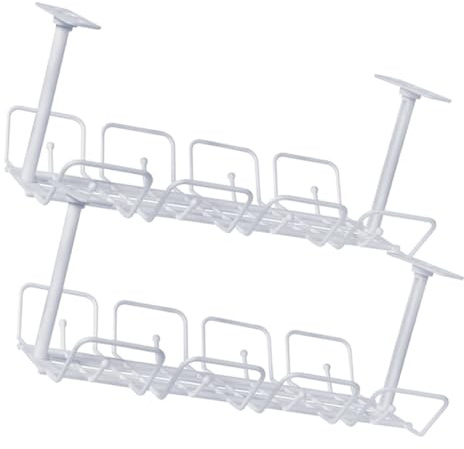 Warmhm 2Pcs Under Desk Wire Organizer Cable Management Tray No-drill Basket with Hooks for Power Adapters and Cable Storage in Office Bedroom Kitchen