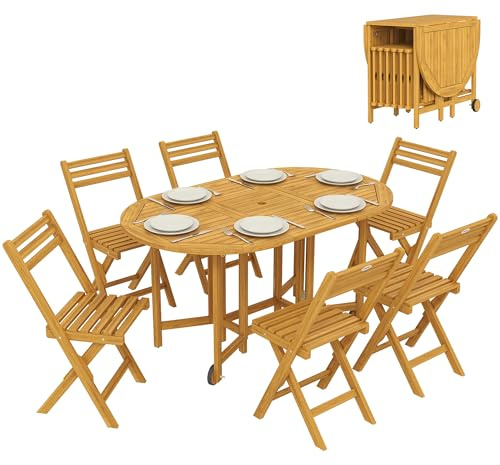 Outsunny Set Tavolo e Sedie da Giardino 7 Pezzi in Legno Acacia Pieghevole