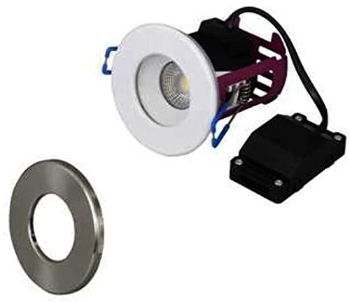 Robus Ramada 7W Warm White Fire Rated Dimmable Downlight - White & Brushed Chrome Trim