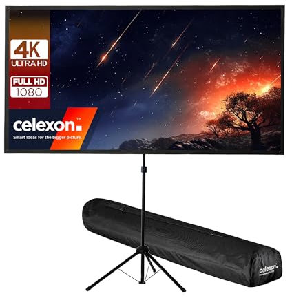 celexon Ultralightweight Stativ-Leinwand 90 | 194x121 cm 16:10 | leichte & kleine tragbare 4K, Full-HD-Projektionslösung für Mobile Heimkino- & Outdoor-Beamer | Standfuß + Transporttasche