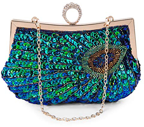 BAIGIO Damen Abendtasche Clutch Vintage Lila Pailletten Glitzernd Handtasche Schultertasche Pfau Elegant Schultertasche Umhängetasche Afterparty