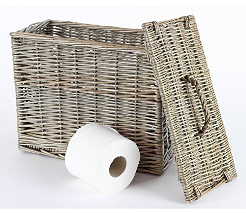 Katie Jane HOME Antique Wash Wicker Toilet Loo Roll Basket Holder Tidy Storage