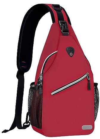 MOSISO Brusttasche Sling Bag Sling Rucksack Schulterrucksack,Polyester Multipurpose Crossbody Schultertasche Umhängetasche Sporttasche Reise Wander Daypack für Herren Damen, Rot,Mittel