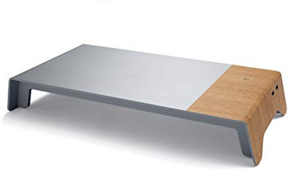 SIGEL SA405 Monitorständer mit USB & induktivem Laden, Metallic-Holz-Optik, Acryl, 52 x 25 x 8 cm