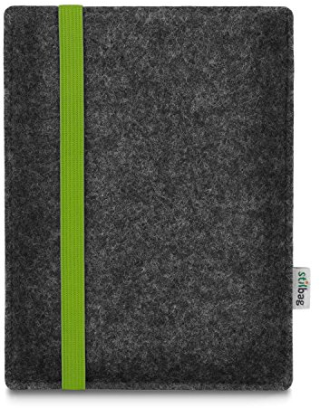 stilbag e-Reader Tasche Leon für Pocketbook Touch HD 3 | Wollfilz anthrazit - Gummiband grün | Schutzhülle Made in Germany