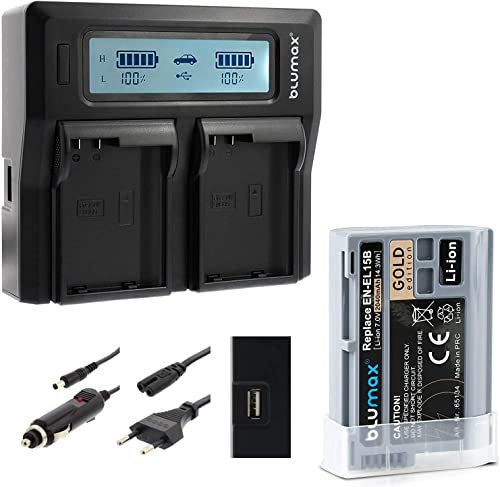 Blumax Gold Edition Akku Nikon EN-EL15b 2040mAh + LCD Dual-Ladegerät | kompatibel mit Nikon Z6 MarkII und Z7
