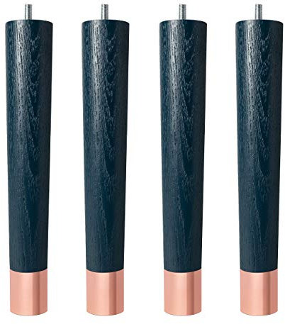 Natural Goods Berlin 4X Fusion Leg Möbelfüße | massives Eschenholz mit Metallkappen | alle Farbkombinationen | viele Größen (Marineblau | 30cm | Kappe Roségold)