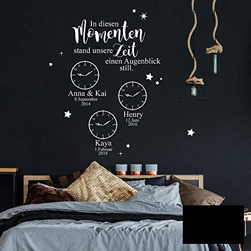 Wandtattoo In diesen Momenten stand unsere Zeit einen Augenblick still mit Wunschdaten M2441 - ausgewählte Farbe: *schwarz* ausgewählte Größe: *M - 100cm hoch x 74cm breit*