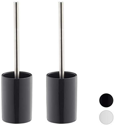 Relaxdays 2 x WC-Garnitur Keramik im Set, WC-Bürstenhalter mit Toilettenbürste, wechselbarer Bürstenkopf, freistehend, 36 cm, grau