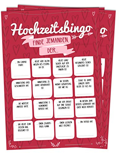 nalara | Hochzeitsbingo - Der Klassiker als Hochzeitsspiel, bringt Gäste näher zusammen und bietet Langen Spielspaß