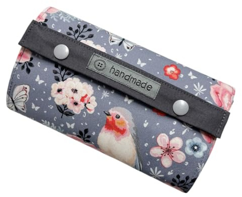 Stoffperle Geldbörse - Birdie/Rotkehlchen - grau | Handmade Geldbörse