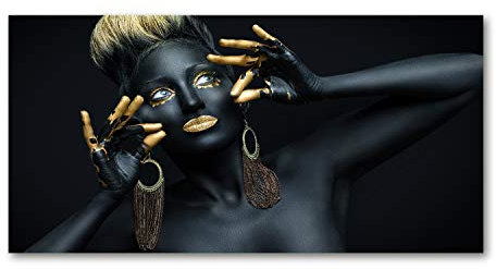 Tulup Glas-Bild Wandbild aus Glas - Wandkunst - Wandbild hinter gehärtetem Sicherheitsglas - Dekorative Wand für Küche & Wohnzimmer 100x50 - Menschen - Frau in Schwarz - Gold