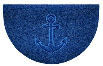 Nicoman Embossed Halfmoon Half Circle Door Mat Dirt-Trapper Jet-Washable Doormat 70x44cm (Blue, ANCHOR Shape) - Use on Carpet ONLY