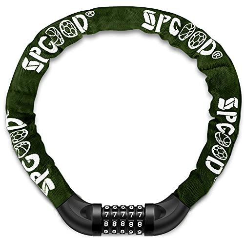 SPGOOD Chaîne Antivol Vélo à Code (14 Couleurs) Cadenas à Vélo avec 5 Chiffres Mot de Passe pour vélo, Moto, Porte, Portail(Olive verte)