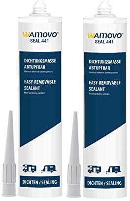 wamovo® Dichtstoff SEAL441 für Wohnwagen, Wohnmobil, Boot | 620 ml | Grau, Weiß, Schwarz | Dichtmasse (2x Grau)