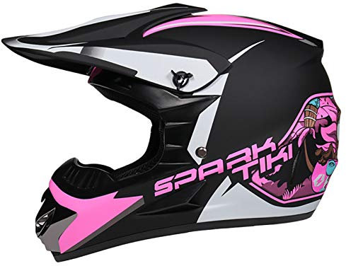 YATT Casco da Motocross, Occhiali + Guanti + Maschera Set Prese d'Aria Moda Rimovibile Lavabile Downhill DH Moto Fuoristrada Rosa Ghost Head Casco da Equitazione per Adulti