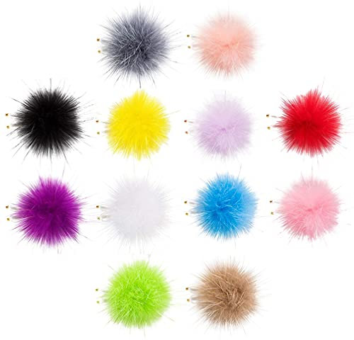 SOLUSTRE 12 Stücke Nagelaufkleber Kunstfell Bommel Fellbommel Magnet Tipps Mini Flauschige Pompons zum Basteln Nail Art Sticker für Schlüsselanhänger Auto Mütze Schal Tasche Deko