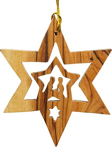 SIKORA BS-OH Baumschmuck Olivenholz Anhänger aus Bethlehem - 28 Modelle wählbar, Olivenholz:No.16 Sternen Stern H ca 7.5cm