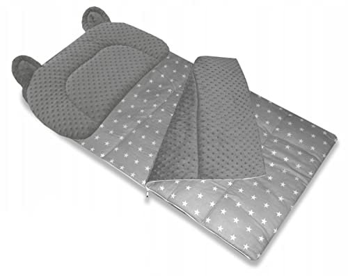 Best For Kids Schlafsack Fußack für den Kindergarten Minky Bär mit Kissen (Grau Sternchen)