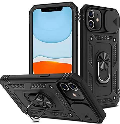 2ndSpring Cover compatibile con iPhone 11 6.1, protezione della fotocamera in PC duro, anti-caduta, rinforzata, antiurto, antiurto, colore: Nero
