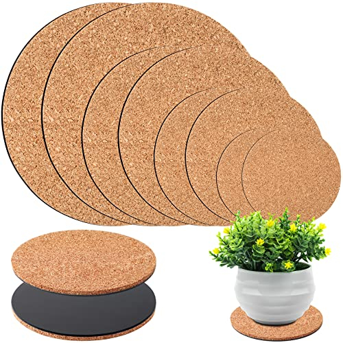 Lot de 8 sous-Verres Ronds en liège pour Plantes, Maison, Jardin, intérieur, Pots, projets d'artisanat (10,2 cm, 15,2 cm, 20,3 cm, 25,4 cm)