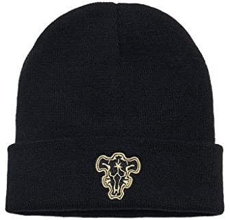 LoliMiss Anime Black Bull Embroidery Knit Beanie Mütze, Schwarz, Einheitsgröße