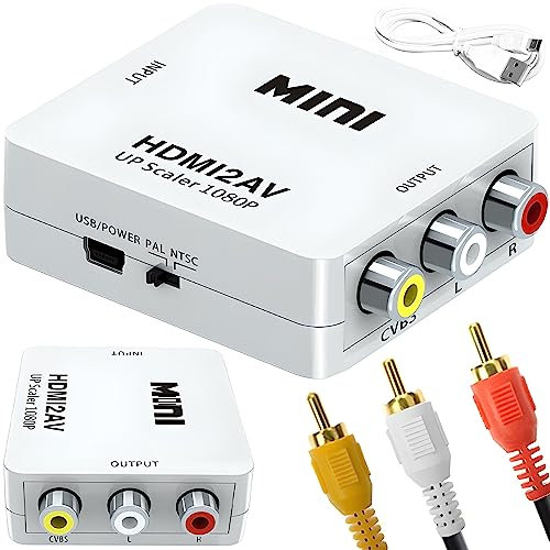 Retoo HDMI auf RCA / Cinch Konverter - HDMI Video zu 3RCA CVBS Composite Adapter mit USB-Ladekabel für Wii, Xbox, N64, TV, DVD, Ps3, PC, VCR, PAL, NTSC und DVD