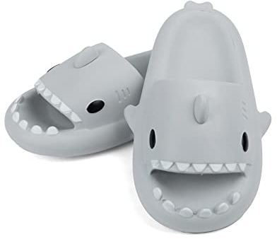 SAGUARO Shark Slippers Kinder Weich Bequem Hai Hausschuhe Jungen Mädchen Strand Haifisch Schlappen Original Wolken Badelatschen Pillow Latschen Grau 32/33