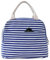 EurCross Blue White Stripes Lunch Bag for Adult Women Girls,Canvas Medium Insulated Cool Lunch Tote Box Bag for Work for School