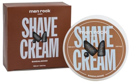 Men Rock Sandalwood Shave Cream for a Classy Wet Shaving Experience, Deeply Hydrates and Nourishes Skin, Cruelty Free, Sandalwood and Spicy Black Pepper Fragrance 100ml