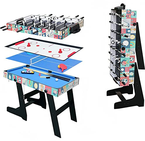 HLC Multigame Spieletisch Klappbar 4 in 1 Tischkicker Spieltisch Billardtisch Tischtennistisch Tischfußball Hockeytisch Geburtstag Weihnachten Party Geschenke 121.5x61x81.5CM