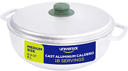 Universal Olla Caldero con tapa, tradicional de aluminio fundido, capacidad de 18 tazas para arroz, sopas, guisos, frijoles y cocina familiar (6.3 cuartos de galón)