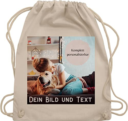 Turnbeutel Rucksack - eigenem - Foto Bild Geschenk I Dein Bild und Text - Unisize - Naturweiß - personalisierte wechselkleidung beutel kita tasche selbst drucken photo stoffrucksack