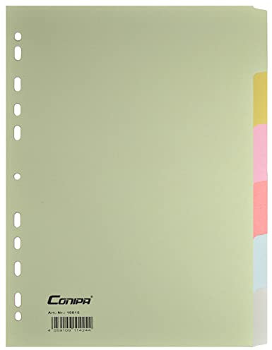 Conipa® - 1er Set 6 Farben Taben Register für Ordner DIN A4 (MADE IN GERMANY) - Ordner-Registerblätter & Trennblätter KARTON (Universallochung) - Trennregister & Trennstreifen Akten & Hefter (Grün)